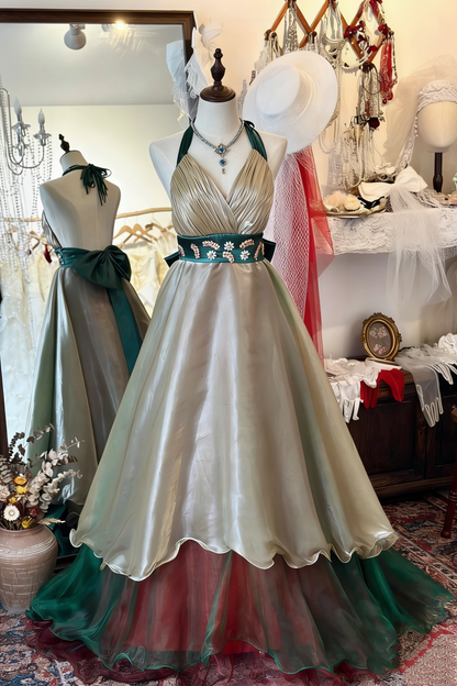 Retro Luxury-style Halter Dress: Waist-cinched Flared Dress, Satin Fabric, Party Date Dress gh6580