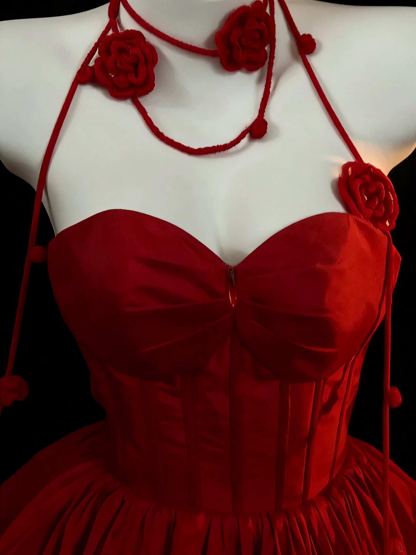 Dark Romantic Style Scarlet Rose Tiered Strapless Gown - Dinner & Gothic Theme Ball Dress gh6560