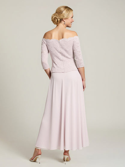 Lace Bodice Off-Shoulder Gown with Scalloped Edge Blushing Pink