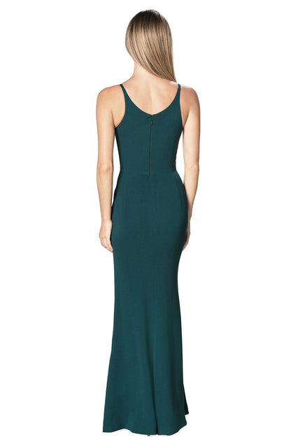 Dark Green Spaghetti Strap Plume V Front Split Prom Dress