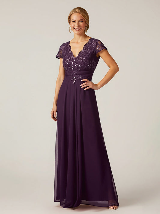 Cap Sleeve Embellished Top A-Line Formal Dress Grape