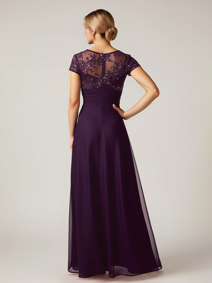 Cap Sleeve Embellished Top A-Line Formal Dress Grape