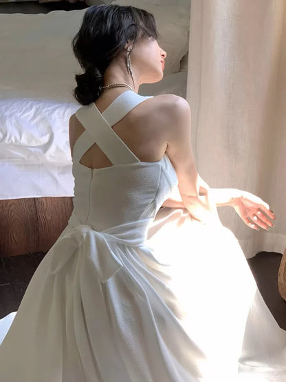A Line White Chiffon Prom Dress Wedding Dress