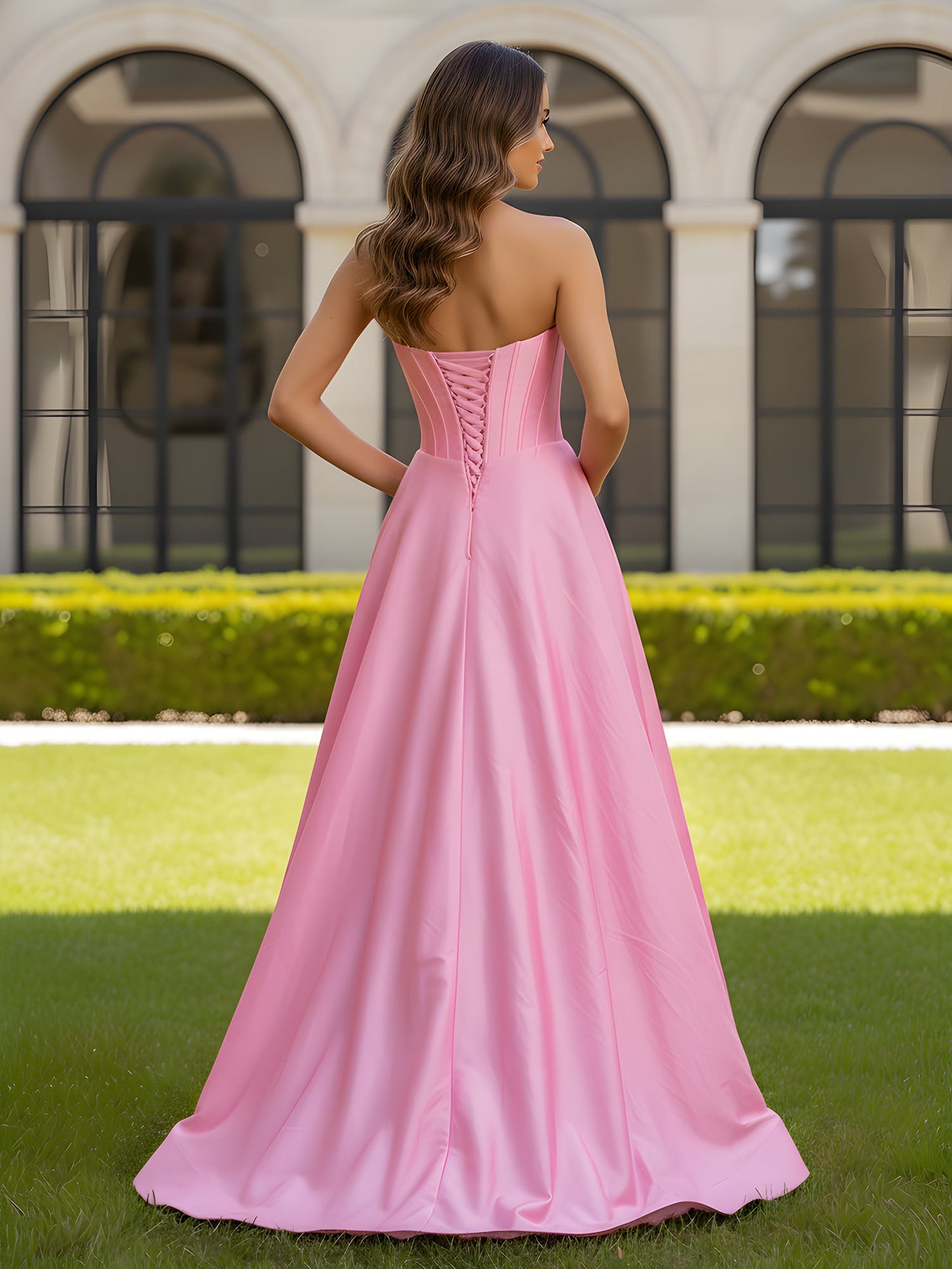 Strapless A-Line Gown with Oversized Statement Bow Candy Pink