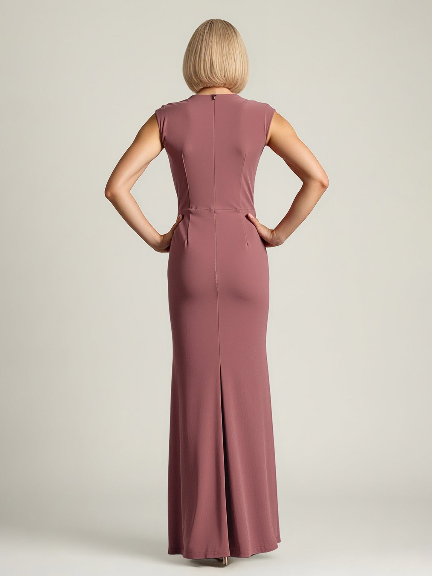 V-Neck Draped Bodice Gown with Embellished Clasp Cinnamon Rose