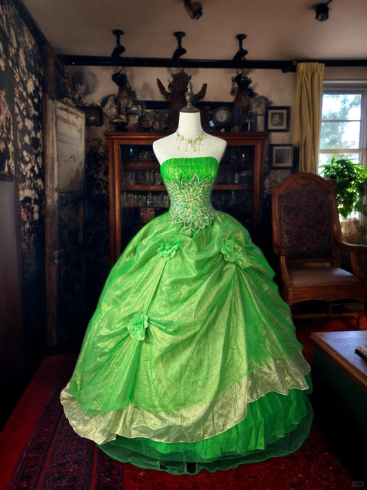 Girlhomeshops-Green gorgeous floral exquisite beaded long tulle ball gown gh5354