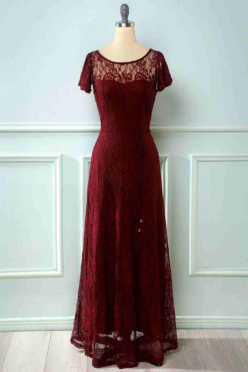 Royal Blue Lace Backless Cap Sleeve Bridesmaid Dress
