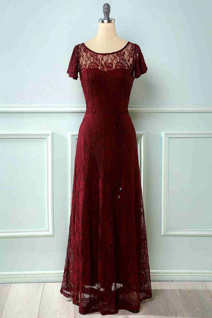 Royal Blue Lace Backless Cap Sleeve Bridesmaid Dress