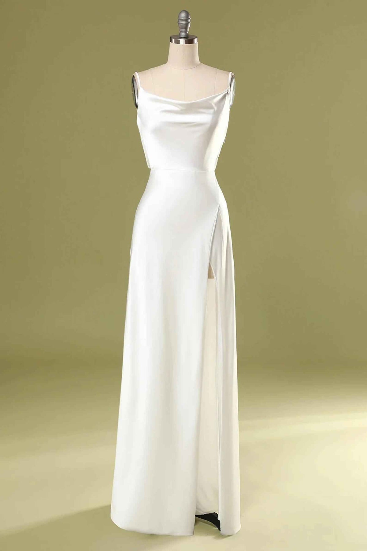 Gold Straps Cowl Back Bridesmaid Dress with Slit