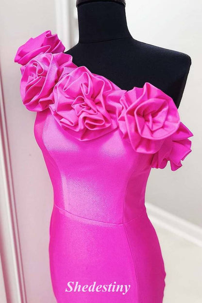 Mermaid Fuchsia One Shoulder Ruffle Bloom Prom Dress