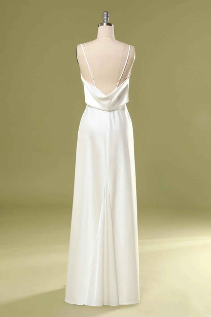 Gold Straps Cowl Back Bridesmaid Dress with Slit