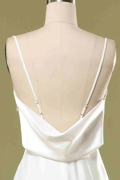 Gold Straps Cowl Back Bridesmaid Dress with Slit