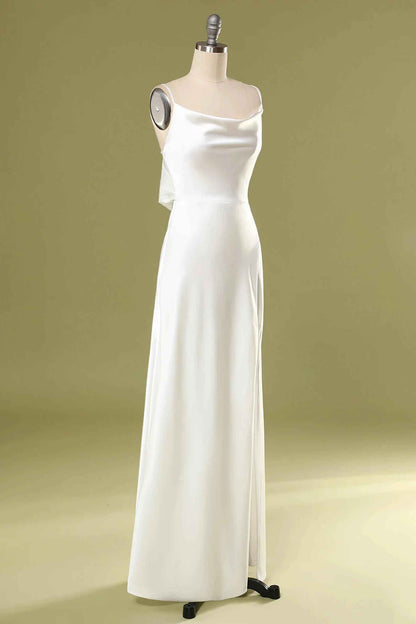 Gold Straps Cowl Back Bridesmaid Dress with Slit