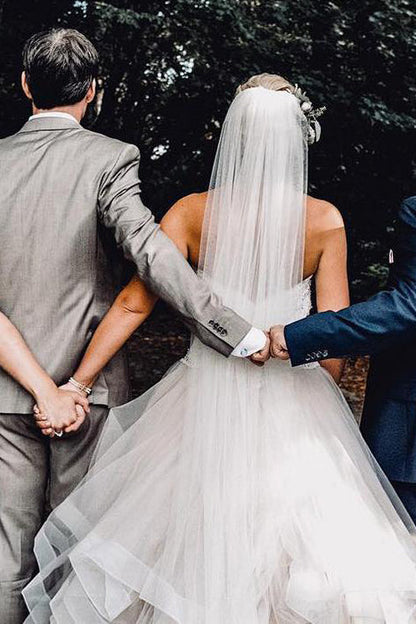 Long Cascading Ruffles A-line Sweetheart Ivory Wedding Dress