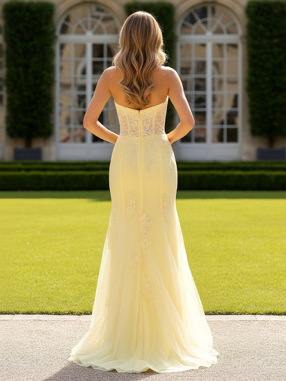 Strapless Sweetheart Gown with Bust Cut-Out Detail Daffodil