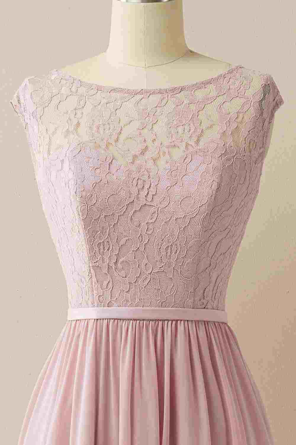 Blush Lace Sleeveless Backless Pleated Bridesmaid Dress