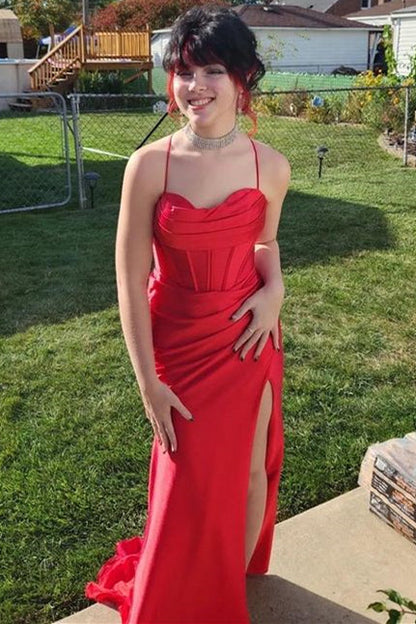 Teal Green Cowl Neck Ruched Lace-Up Long Prom Dress with Slit