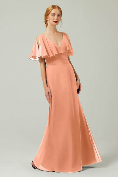 Sheath-Column Floor Length Chiffon Bridesmaid Dress Formal Dresses CB0341