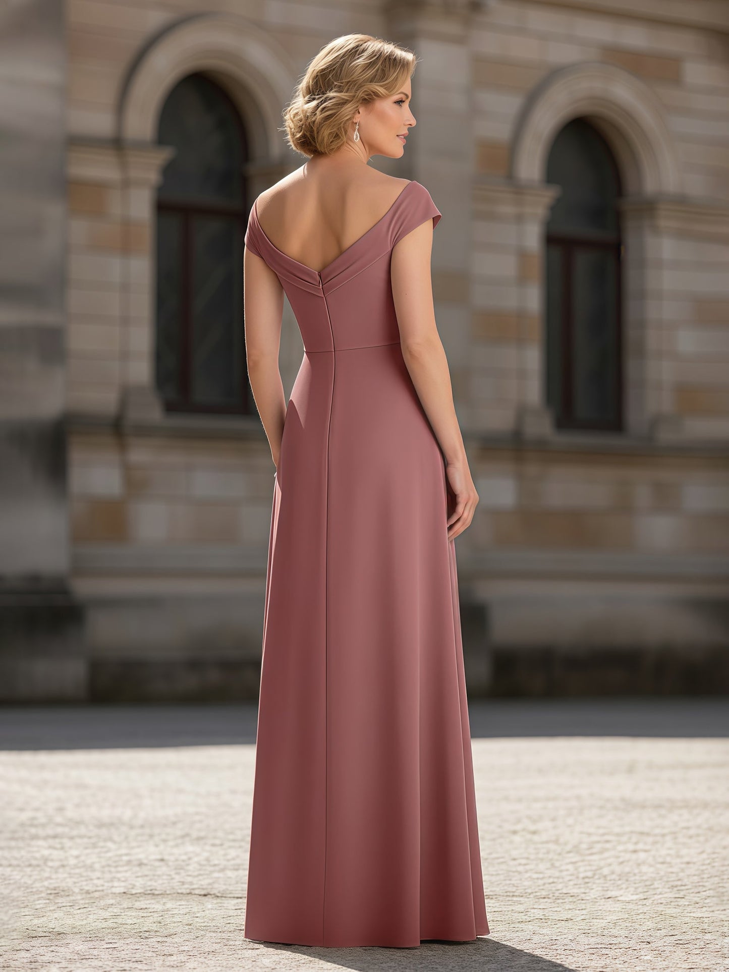 Pleated A-Line Chiffon Floor-Length Dress Cinnamon Rose
