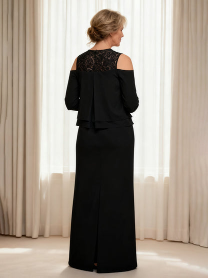 Tiered Overlay Sheath Dress with Back Slit Black