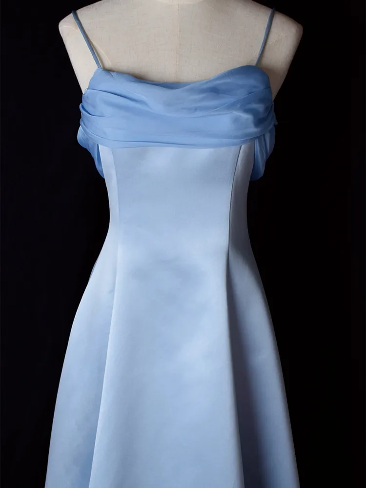 Elegant Blue Spaghetti Straps Long Party Dress A Line Prom Dress cc1479