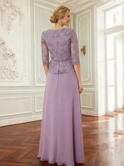 Lace Peplum Bodice Gown with Drape Overlay Skirt Wisteria
