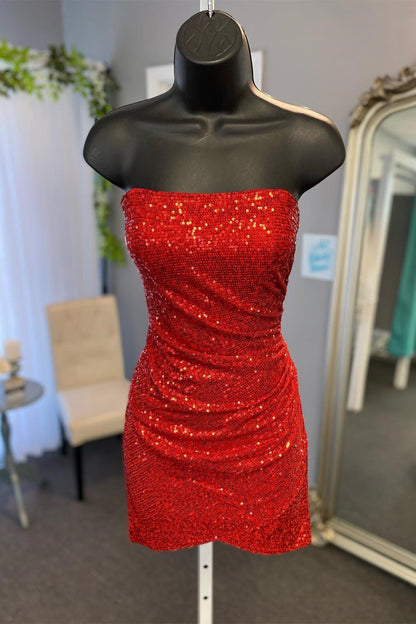 Gold Sequin Strapless Short Homecoming Dress
