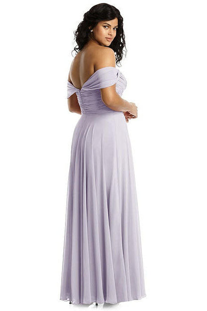 Boho Off the Shoulder Ivory Pleated Chiffon Bridesmaid Dress