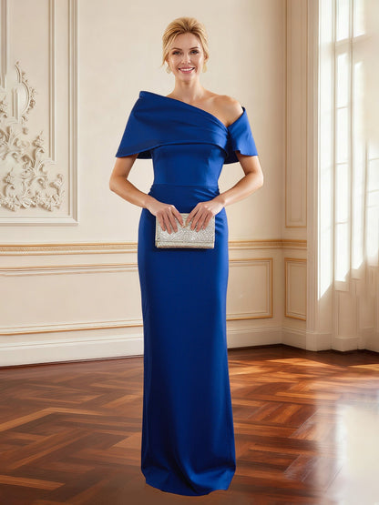 Asymmetrical Off-Shoulder Draped Gown Royal Blue