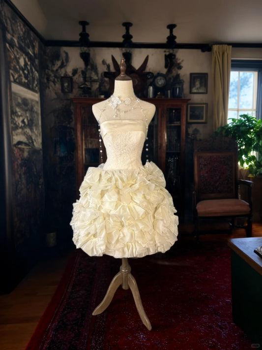Girlhomeshops-Ivory White Tulle Princess Short Formal Homecoming Dress Birthday Party Dress gh5356