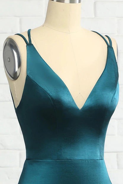 Elegant Teal Blue V-Neck Lace-Up Mermaid Bridesmaid Dress