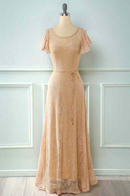 Royal Blue Lace Backless Cap Sleeve Bridesmaid Dress