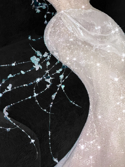 Gorgeous Sparkling Champagne Sequin Sweetheart Mermaid Elegant Chiffon Evening Dress Prom Dresses HZ1024