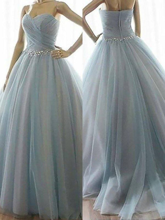 Ball Gown Sleeveless Sweetheart Beading Floor-Length Tulle Dresses - RongMoon