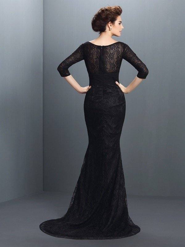 Trumpet/Mermaid Bateau Lace 3/4 Sleeves Long Elastic Woven Satin Mother of the Bride Dresses - RongMoon