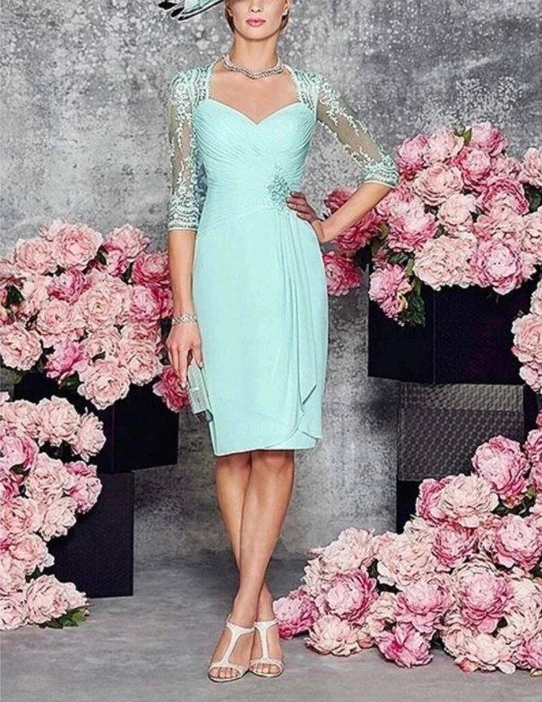 With Jacket Mother Of The Bride Dresses Sheath Knee Length Chiffon Appliques Plus Size Short Groom Mother Dresses For Wedding - RongMoon