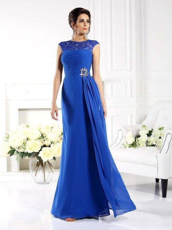 A-Line/Princess Bateau Applique Sleeveless Long Chiffon Mother of the Bride Dresses - RongMoon