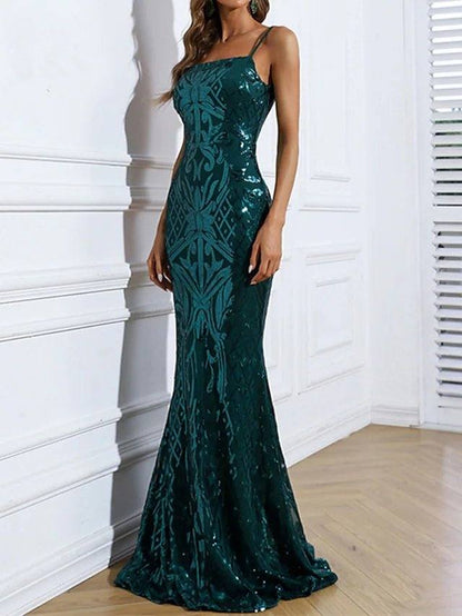 Mermaid / Trumpet Sparkle Sexy Engagement Formal Evening Dress Spaghetti Strap Strapless Sleeveless Sweep / Brush Train Stretch Fabric with Sequin - RongMoon