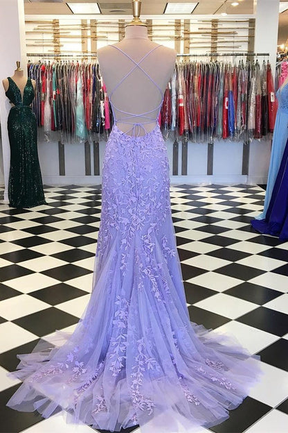 Red Floral Appliques Tulle Mermaid Long Formal Dress