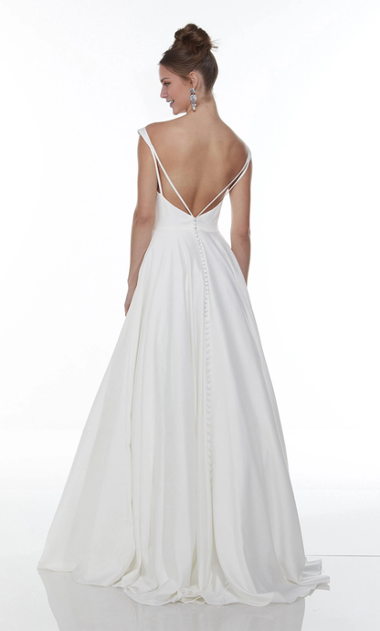 A-line Perfect Satin One Word Collar A-line Satin Button Wedding Dress