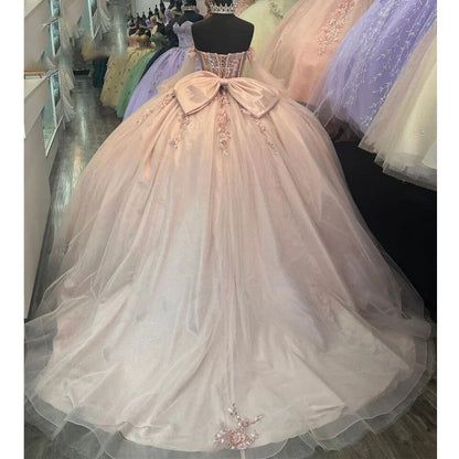 Cute Pink Sweetheart Beaded Off-the-shoulder Sweet 16 Quinceanera A-Line Prom Dress Birthday Dress Evening Dress Ball Gown HZ1024