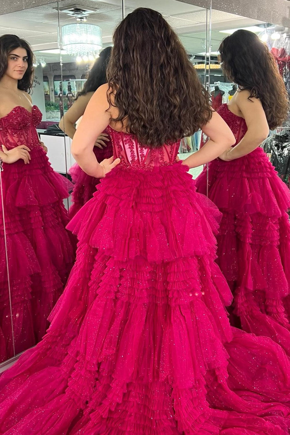 Strapless Tulle Sweetheart Tiered A-Line Long Prom Dress with Ruffles