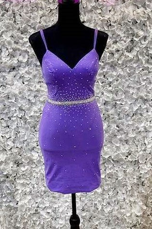 Black Beaded V-Neck Backless Short Party Dress