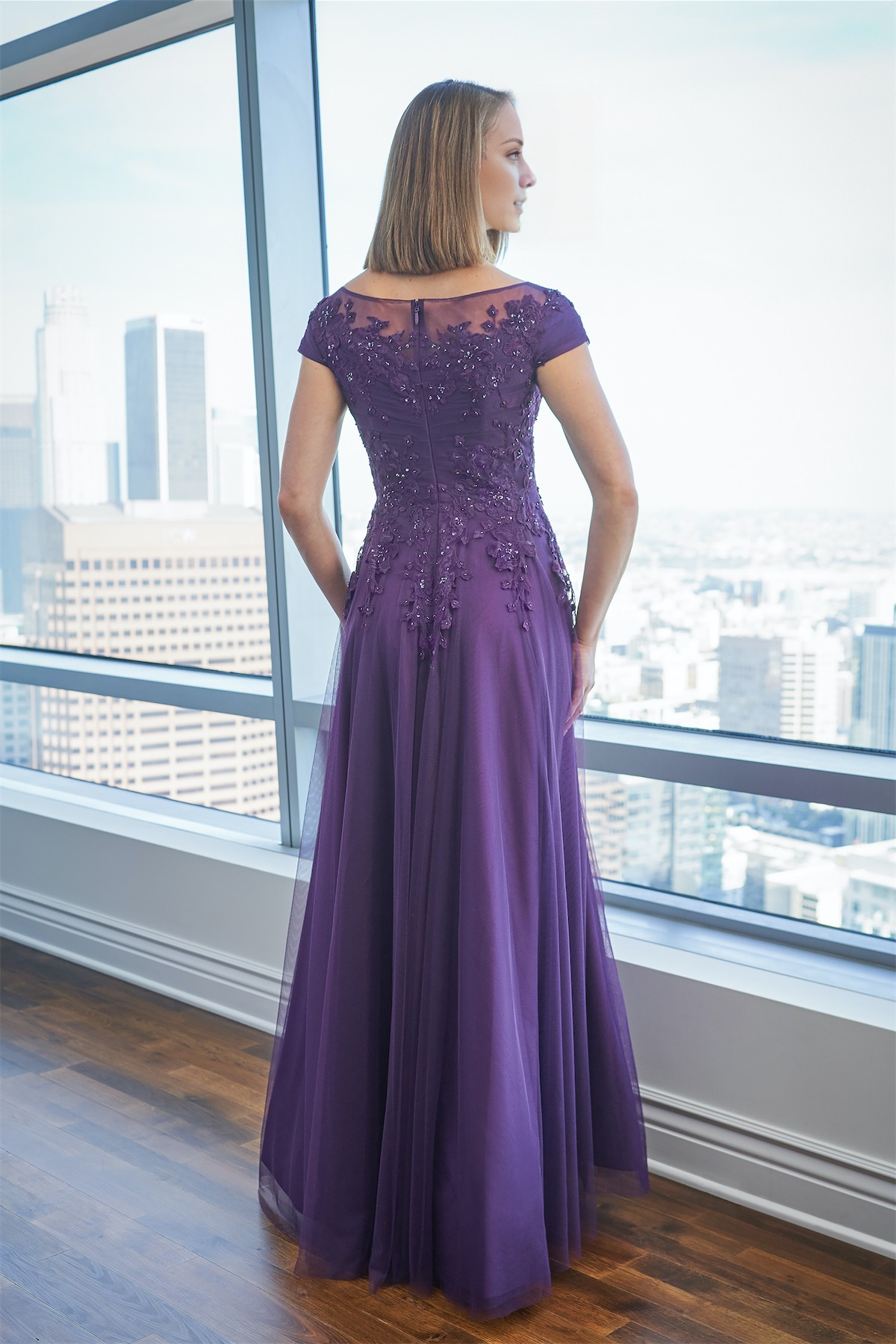 One collar A-line skirt boat collar low waist lace decal mother of bride dresses