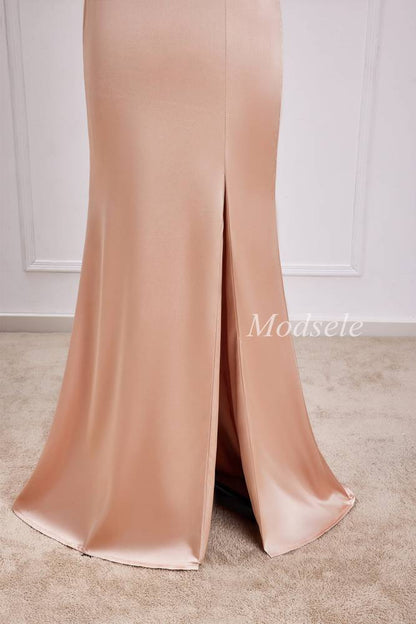 Champagne Off-the-Shoulder Mermaid Maxi Dress with Slit