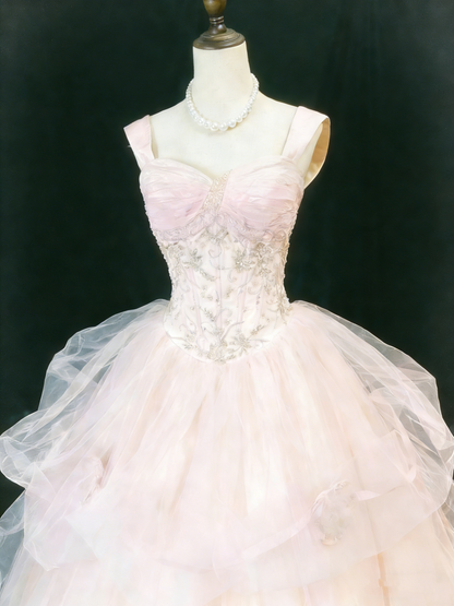 Light Pink Princess Style Ball Gown - Lace & Beaded Strapless Dress for Quinceañera gh6948