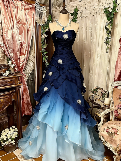 Purple Pink Blue Gradient Fashion Retro Elegant Delicate Floral Beads Sweet Elegant Long Tulle Floor Length Ball Gown Evening Gown gh4156