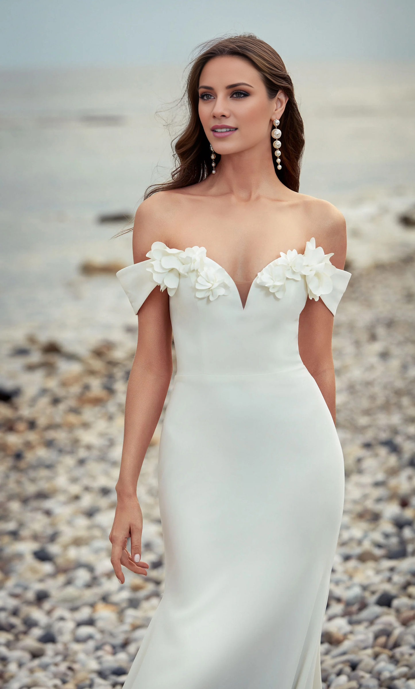 Shoulderless mermaid backless floral decal wedding dress