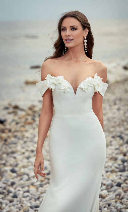 Shoulderless mermaid backless floral decal wedding dress