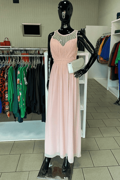 Blush Chiffon Beading Sleeveless Long Bridesmaid Dress